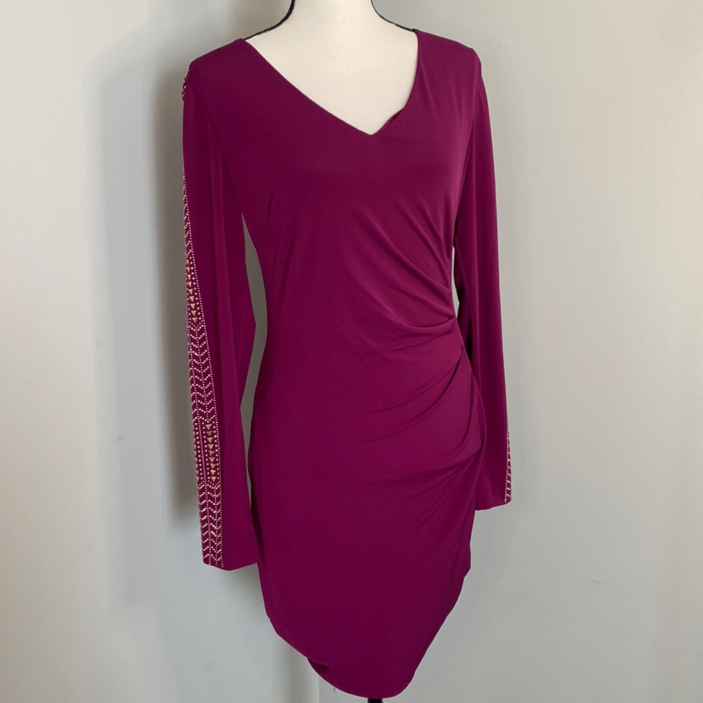 Guess Mulberry Gold Stud Sexy Long Sleeve Cocktail Dress